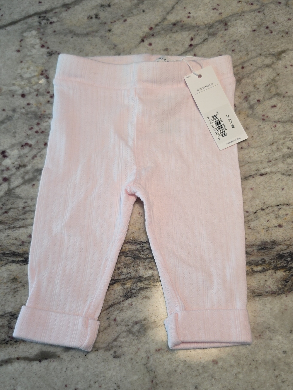 Janie and Jack Light Pink Ribbed Baby Leggings 0-3m NWT